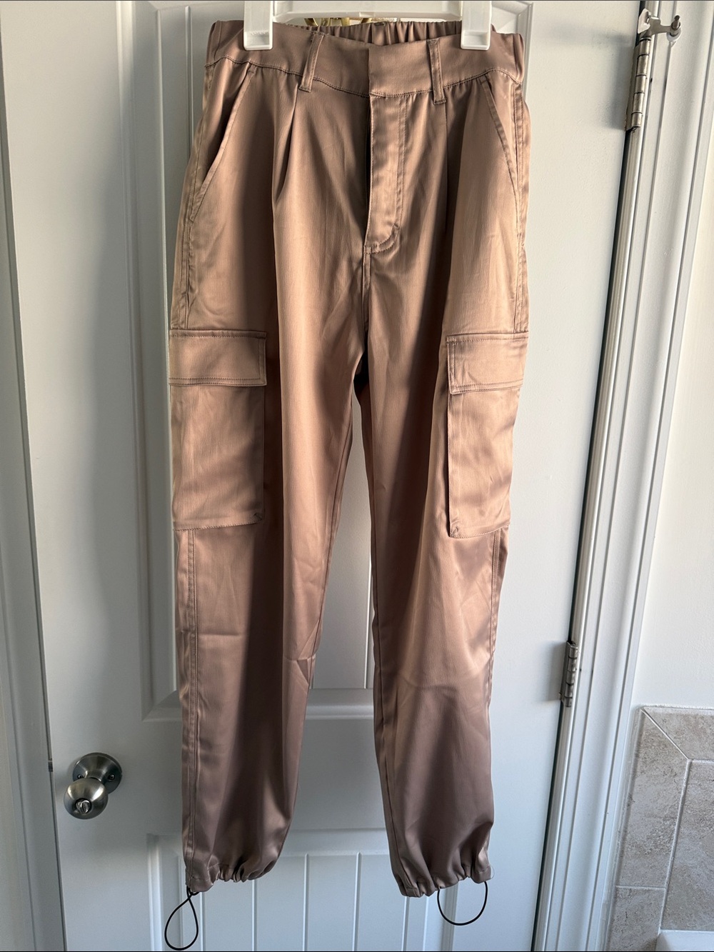 YoungLA Women’s Silk Cargo Joggers in Taupe Brown